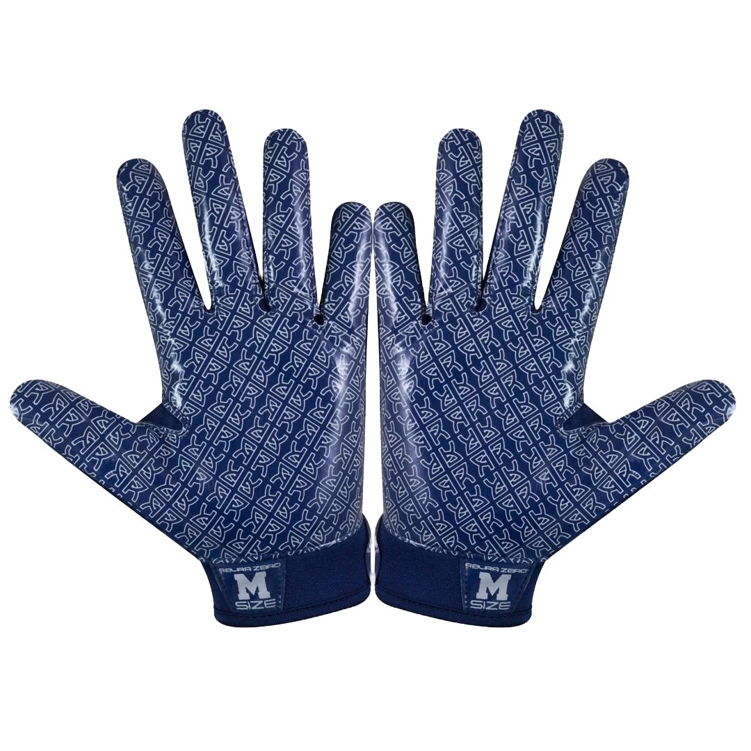 Reyrr Zero gloves in navy blue with grip-enhancing pattern, designed for football and floorball players.