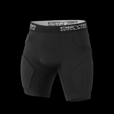 Assorted American football protection gear such as girdles, shirts, knee pads, and sleeves, arranged for product display.