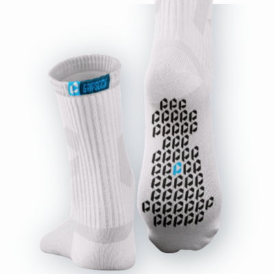 Playmkr Grip Sock White — side profile on foot