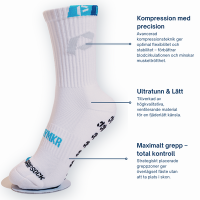 Playmkr Grip Sock White — ankle height detail