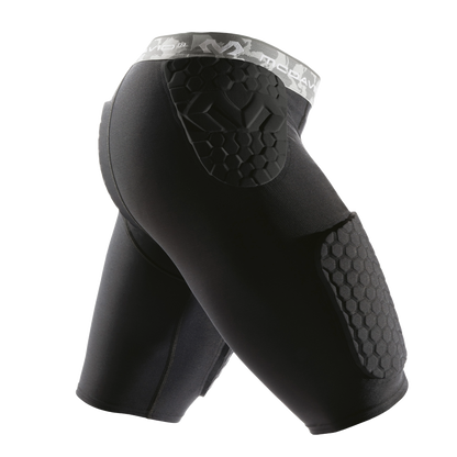 Black McDavid Hex Thudd 5-piece compression shorts with hexagonal padded protection on hips and thighs