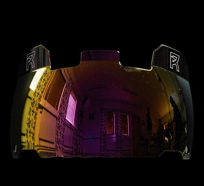 Reyrr Visor BCN football helmet visor with cobalt blue tint, anti-scratch and anti-fog features, lightweight and durable design.