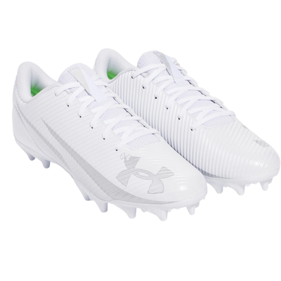 Under Armour Blur Select cleats in white, front angled view of the pair
