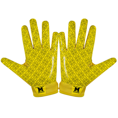 Yellow Reyrr Zero gloves with grip-enhancing pattern and medium size label for football and floorball players