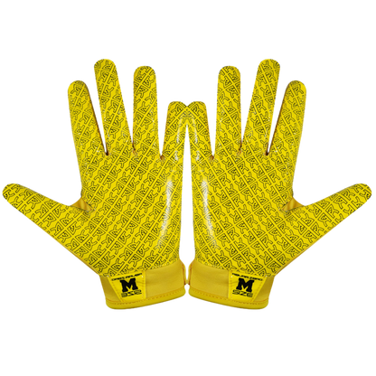 Yellow Reyrr Zero gloves with grip-enhancing pattern and medium size label for football and floorball players