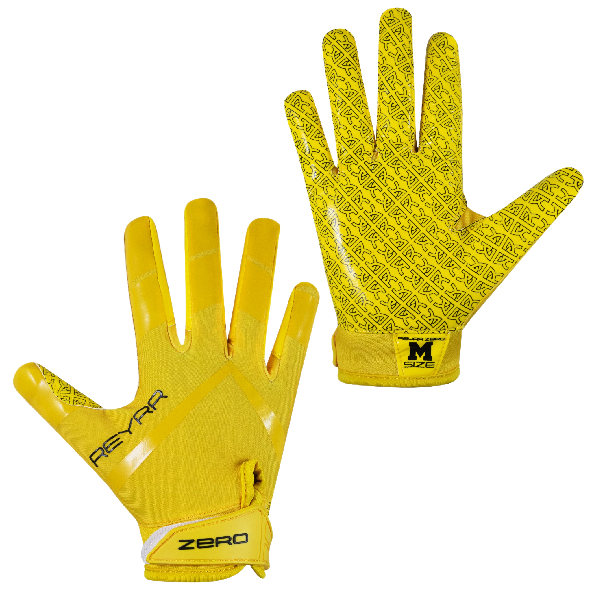 Yellow Reyrr Zero gloves with Reyrr GripTech technology, lightweight and breathable design for football and floorball players.