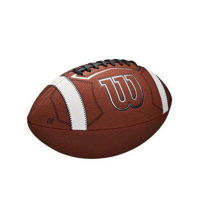 Wilson GST SpeedSkin One football side view with sewn stripes and ACL laces
