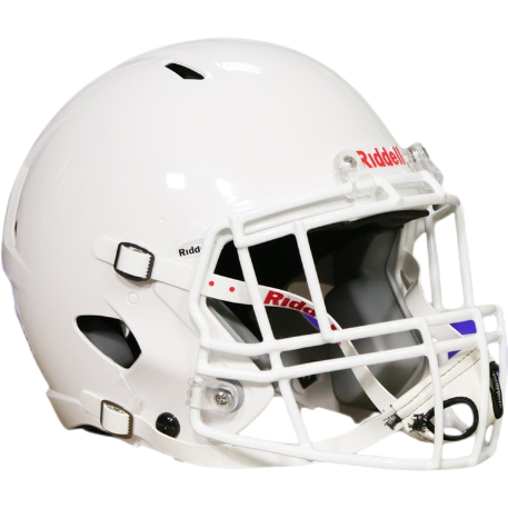 White Riddell Victor-I youth football helmet with Impact lateral protection and inflatable jaw pads for custom fit.