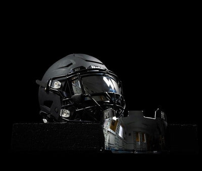 black chrome footbal helmet Game Day Skinz SpeedFlex Skin Adult + Youth Game Day Skinz, Inc Release facemask attachment system Three Sleek Black Football Helmets
