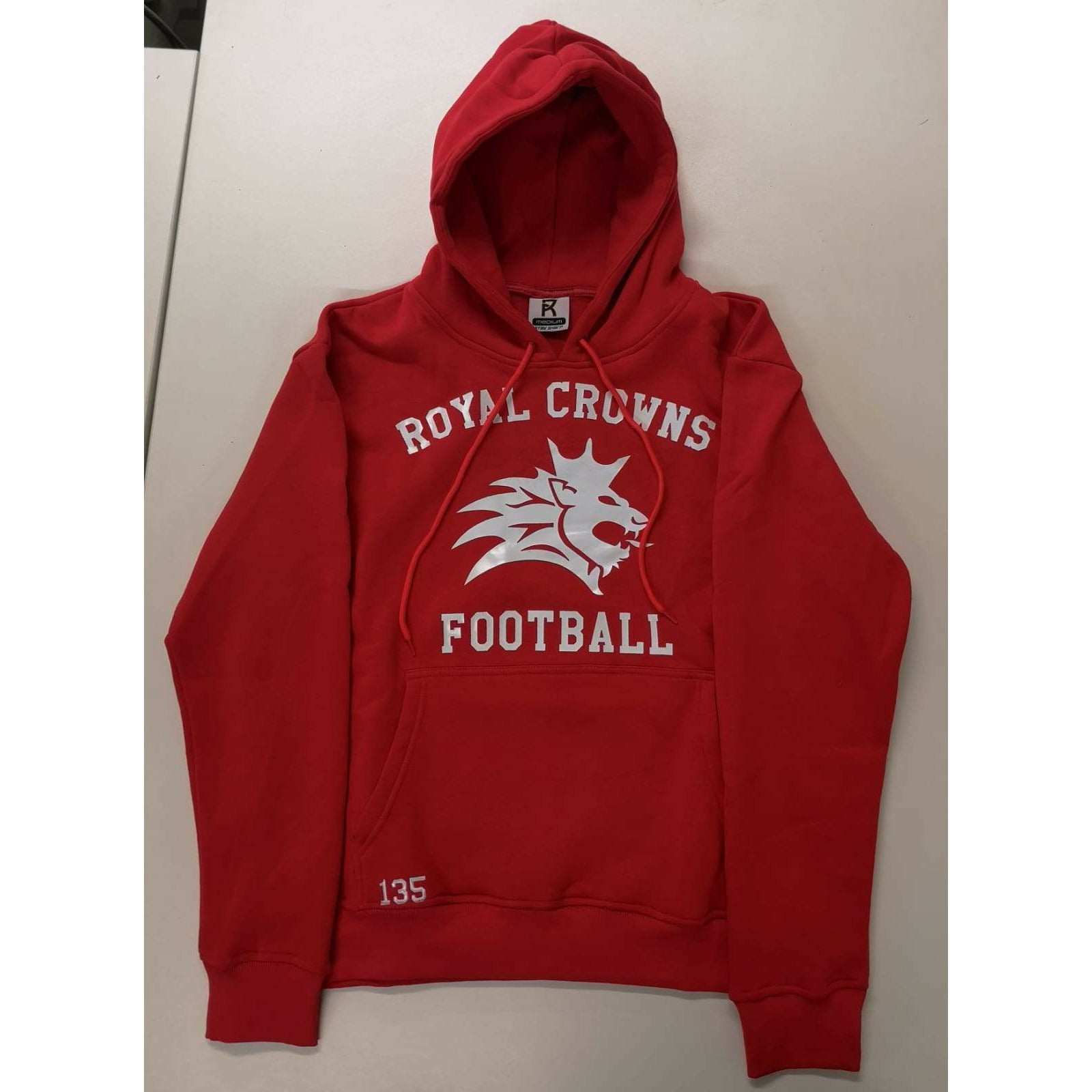 Red TRC Player's Hoodie with Royal Crowns Football logo and front pocket